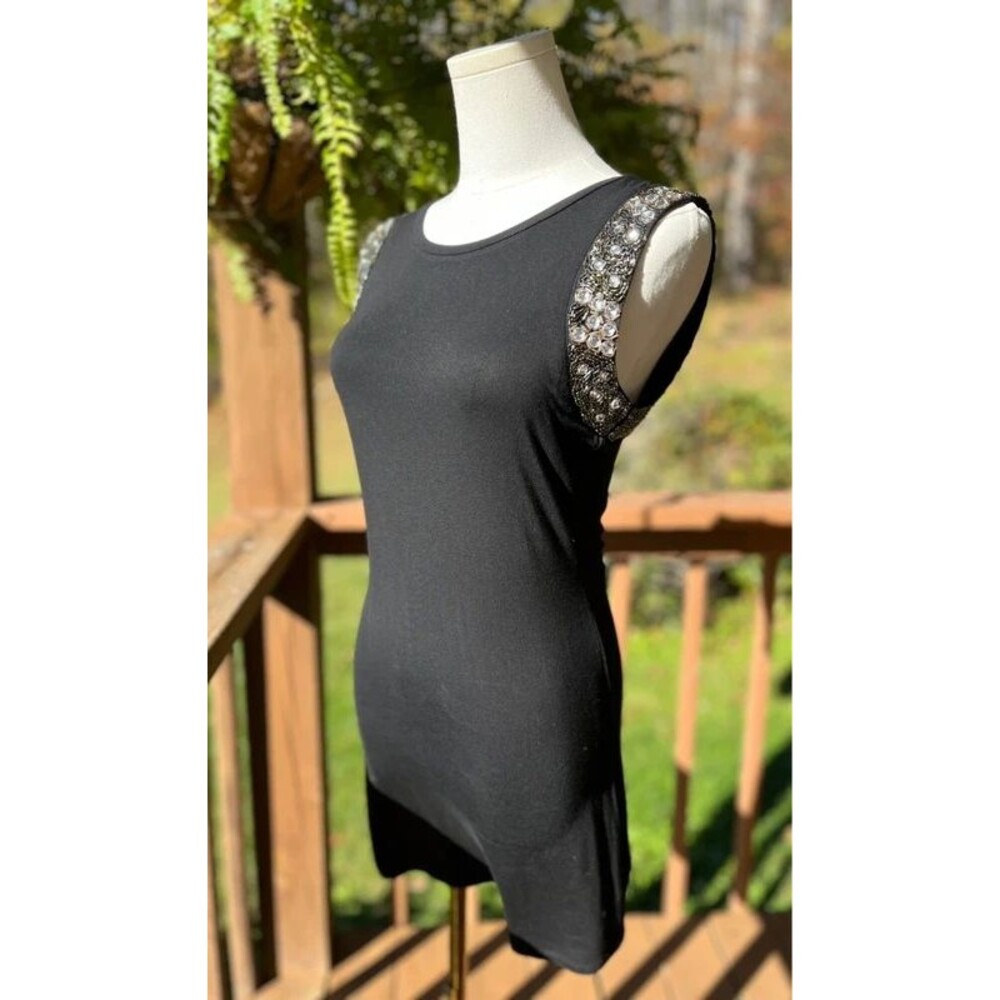 Papaya Black Rhinestone Beaded Shoulder Bodycon Mini Dress Size M